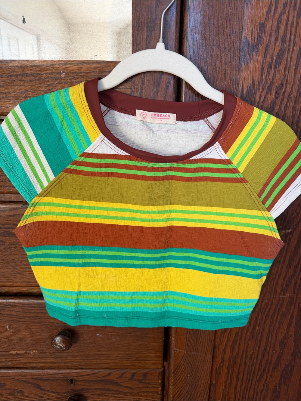 Free people beach  Stripe Crop Top - Green/Yellow/Brown
